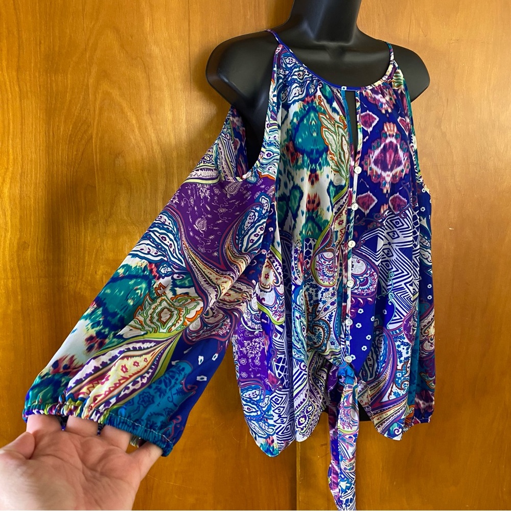 Chico's Vibrant Multicolor Patterned Cold Shoulde… - image 2